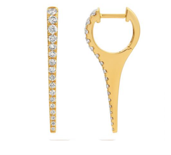 PAR DE ARETES PICO LARGO BRILLANTES  Y ORO AMARILLO 14K (28MML)