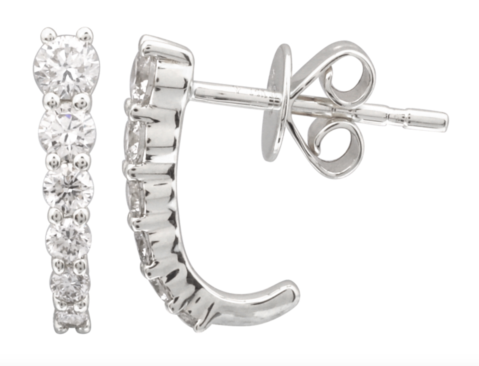 PAR DE ARETES CAGE UNA HILERA DE BRILLANTES ORO BLANCO 14K
