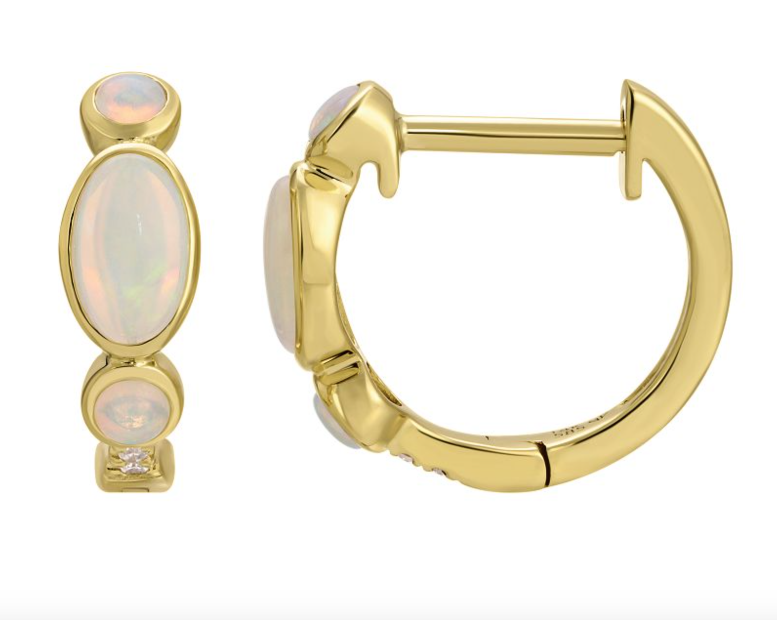 PAR DE ARRACADAS OPALO OVALADOS Y REDONDOS ORO AMARILLO 14K