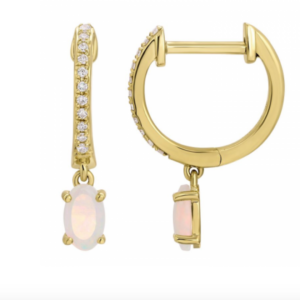 ARRACADA BRILLANTES Y CHARM OPALO ORO AMARILLO 14K