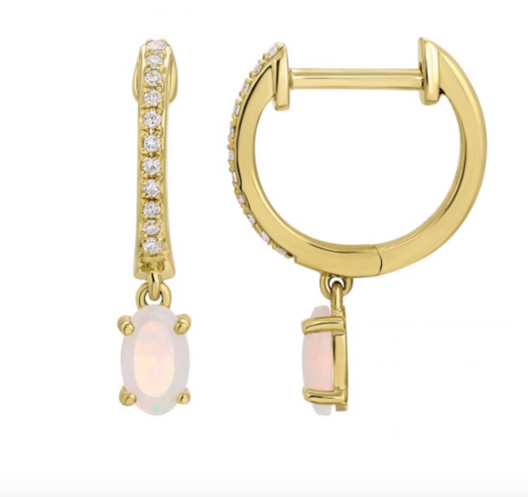 ARRACADA BRILLANTES Y CHARM OPALO ORO AMARILLO 14K