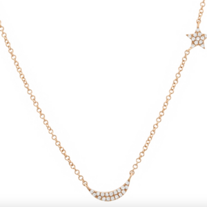 COLLAR LUNA Y ESTRELLA BRILLANTES ORO ROSADO 14K