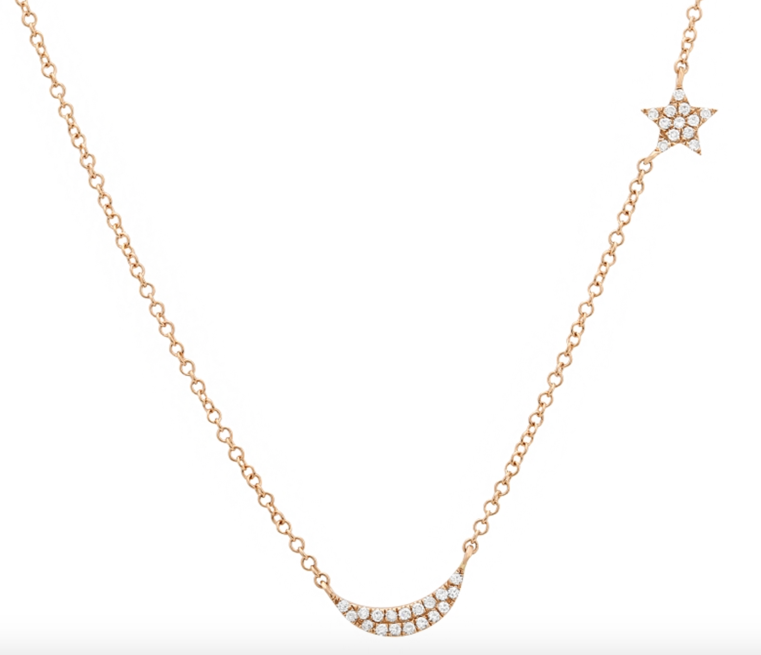 COLLAR LUNA Y ESTRELLA BRILLANTES ORO ROSADO 14K
