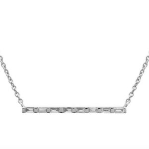 COLLAR BARRA BRILLANTES BAGUETTES ORO BLANCO 14K