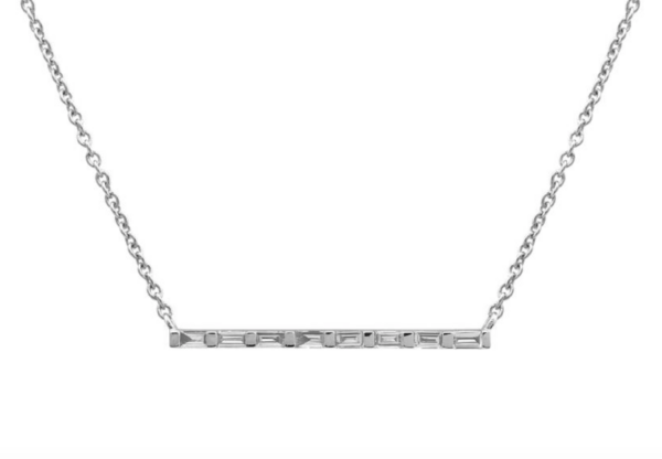 COLLAR BARRA BRILLANTES BAGUETTES ORO BLANCO 14K