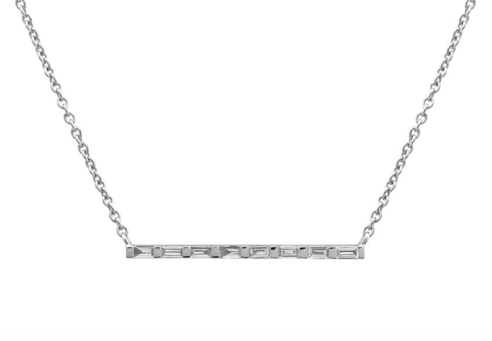 COLLAR BARRA BRILLANTES BAGUETTES ORO BLANCO 14K
