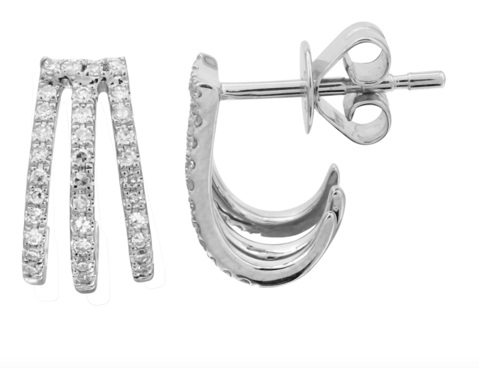 ARETE CAGE 3 HILERAS BRILLANTES ORO BLANCO 14K
