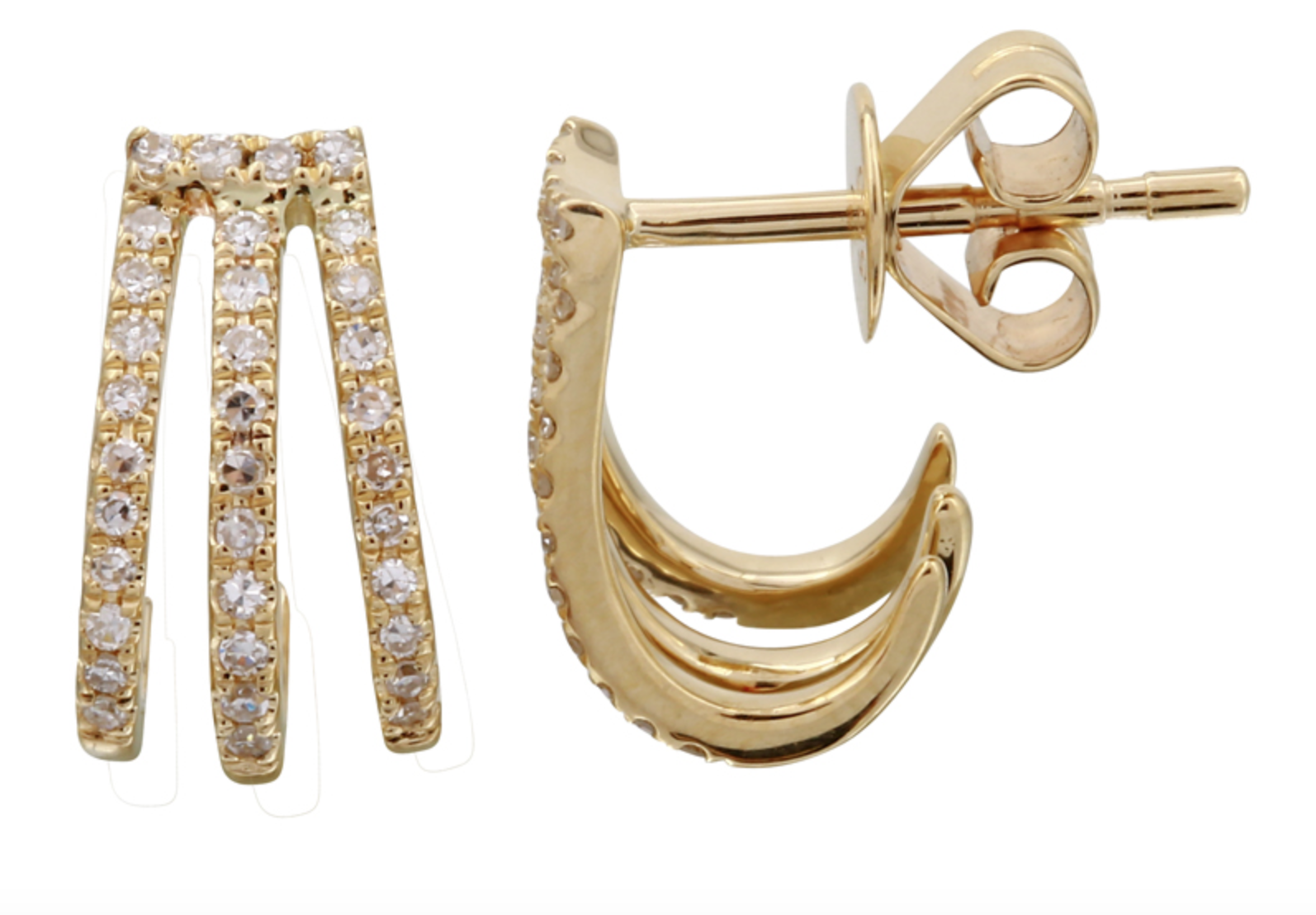 ARETE CAGE 3 HILERAS BRILLANTES ORO BAMARILLO 14K