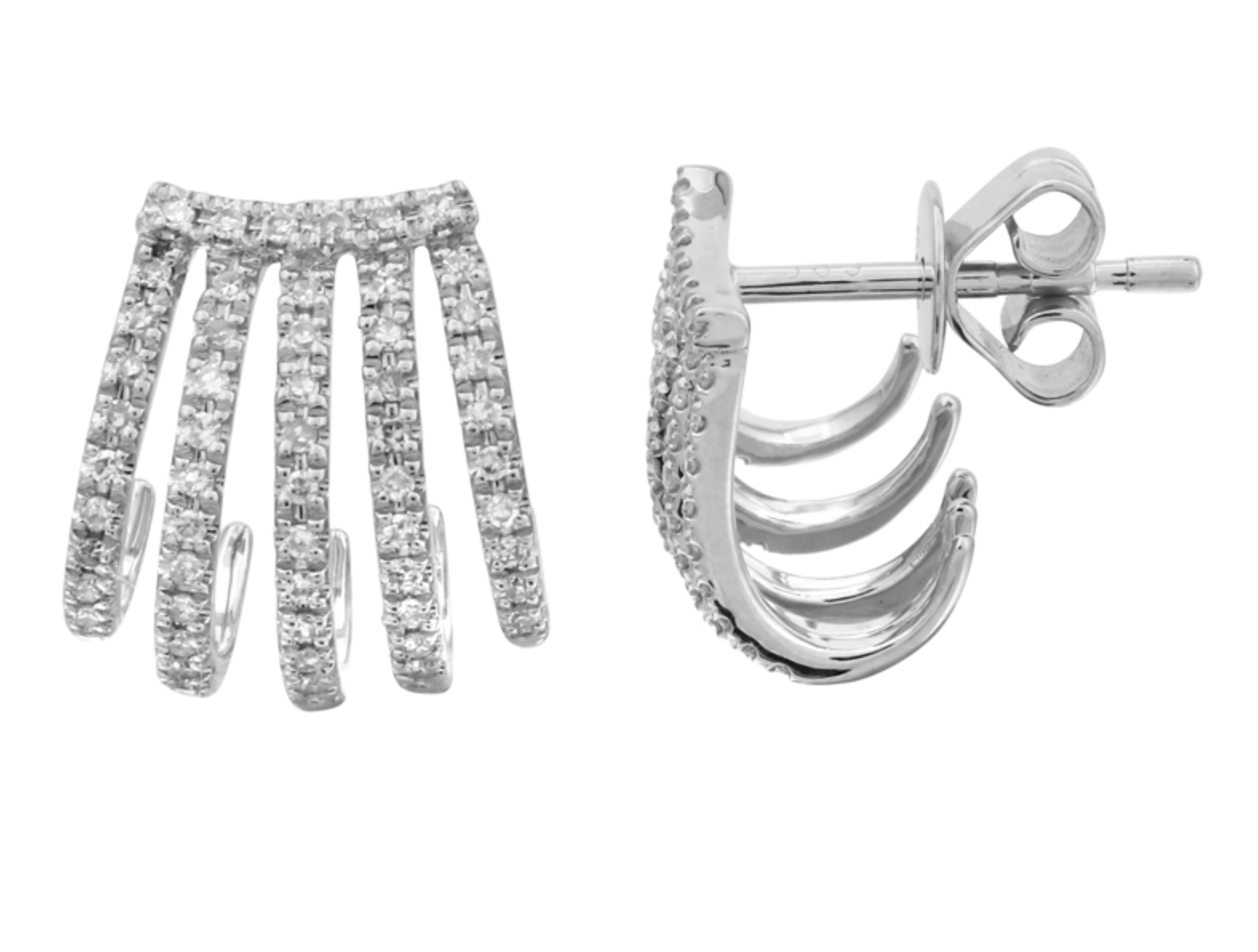 PAR DE ARETES CAGE 4 HILERAS BRILLANTES ORO BLANCO 14K