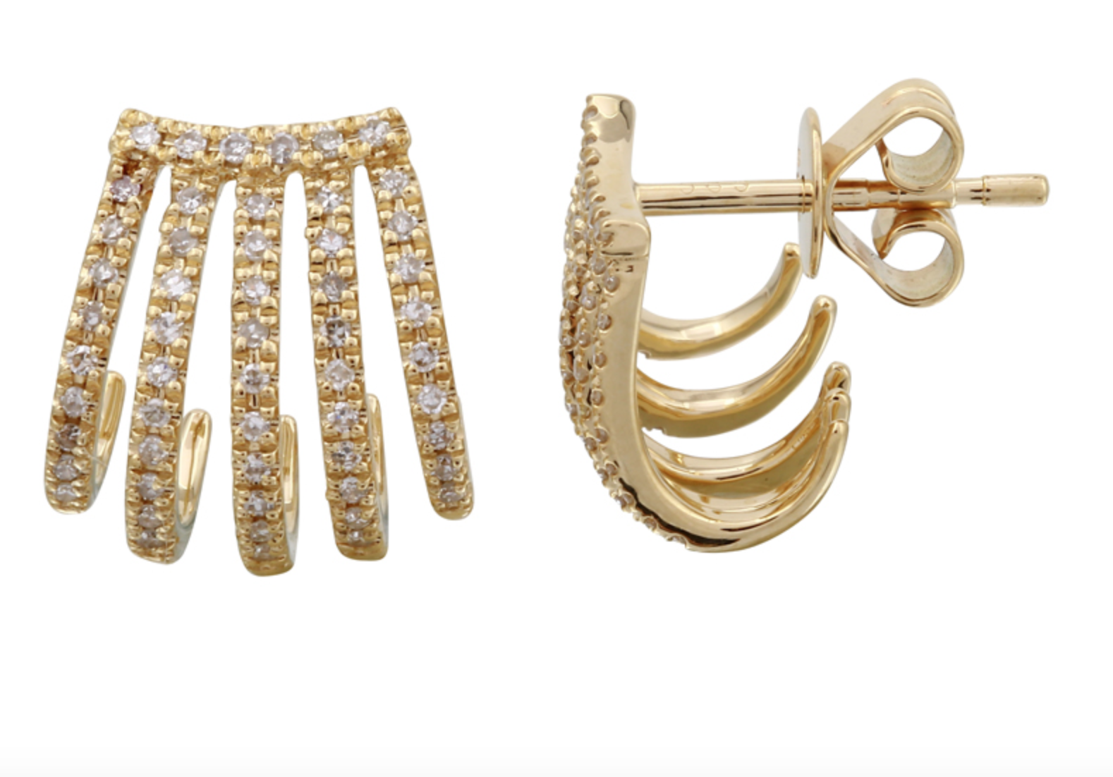 PAR DE ARETES CAGE 4 HILERAS BRILLANTES ORO AMARILLO 14K