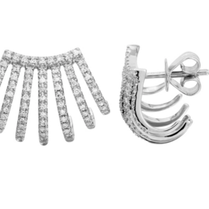 PAR DE ARETES CAGE 7 HILERAS BRILLANTES ORO BLANCO 14K