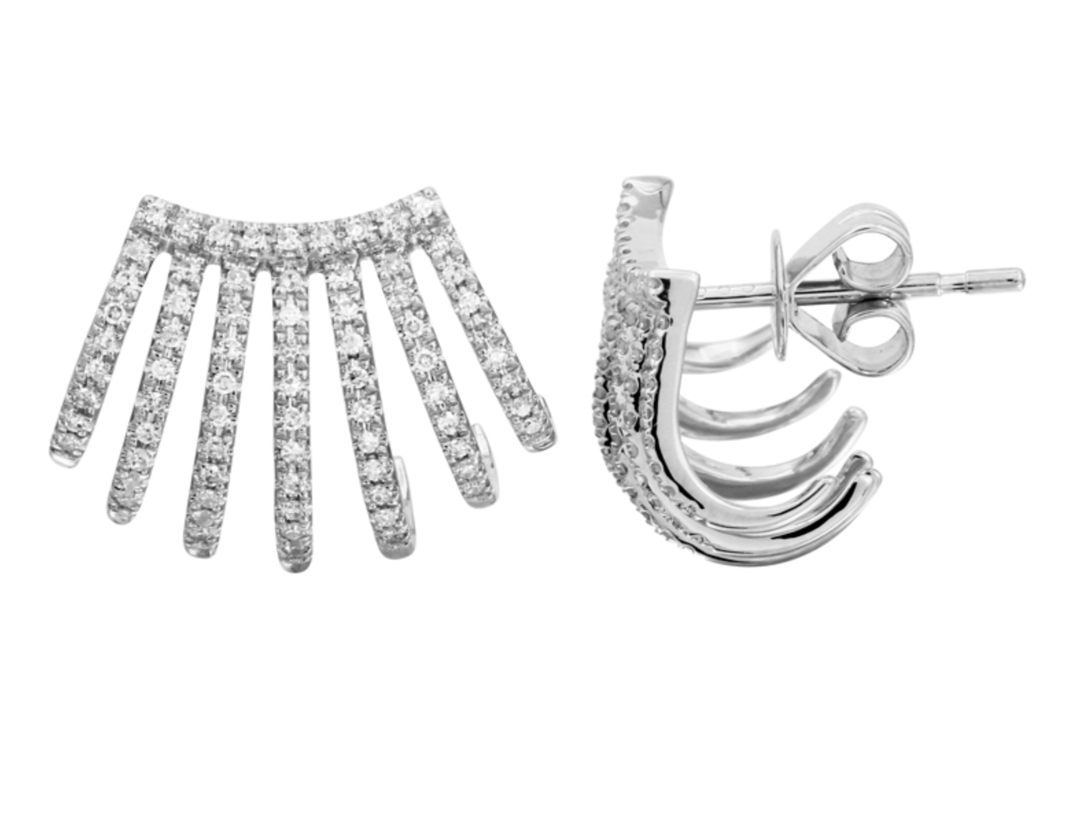 PAR DE ARETES CAGE 7 HILERAS BRILLANTES ORO BLANCO 14K