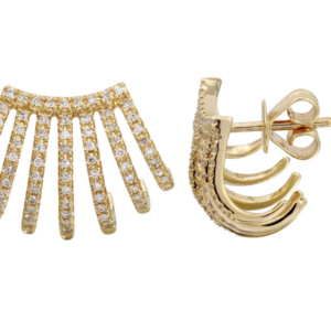 PAR DE ARETES CAGE 7 HILERAS BRILLANTES ORO AMARILLO 14K