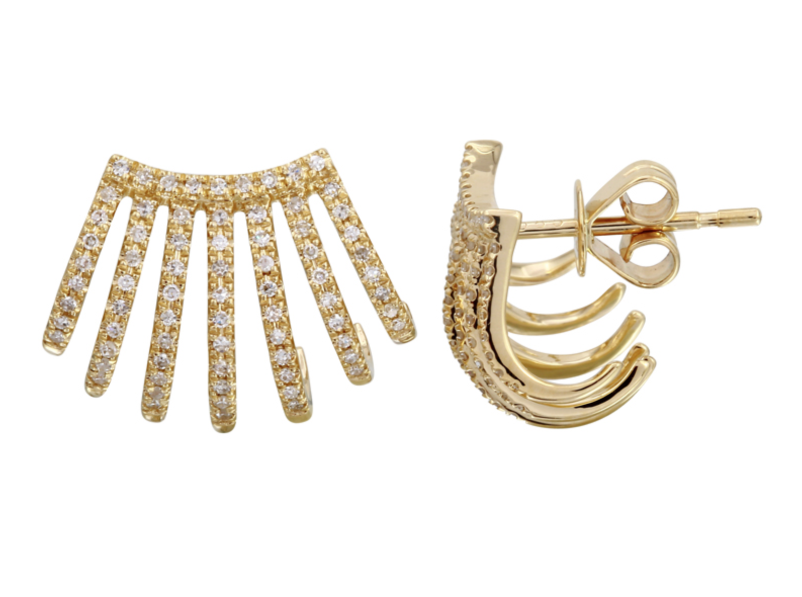 PAR DE ARETES CAGE 7 HILERAS BRILLANTES ORO AMARILLO 14K