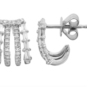PAR DE AEETES CAGE 4 HILERAS COMBINACIÓN DE BRILLANTES Y BAGUETTES ORO BLANCO 14K