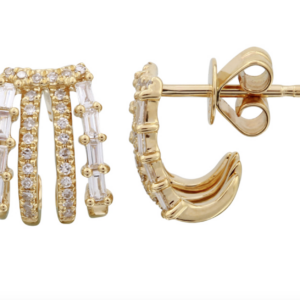 PAR DE AEETES CAGE 4 HILERAS COMBINACIÓN DE BRILLANTES Y BAGUETTES ORO AMARILLO 14K