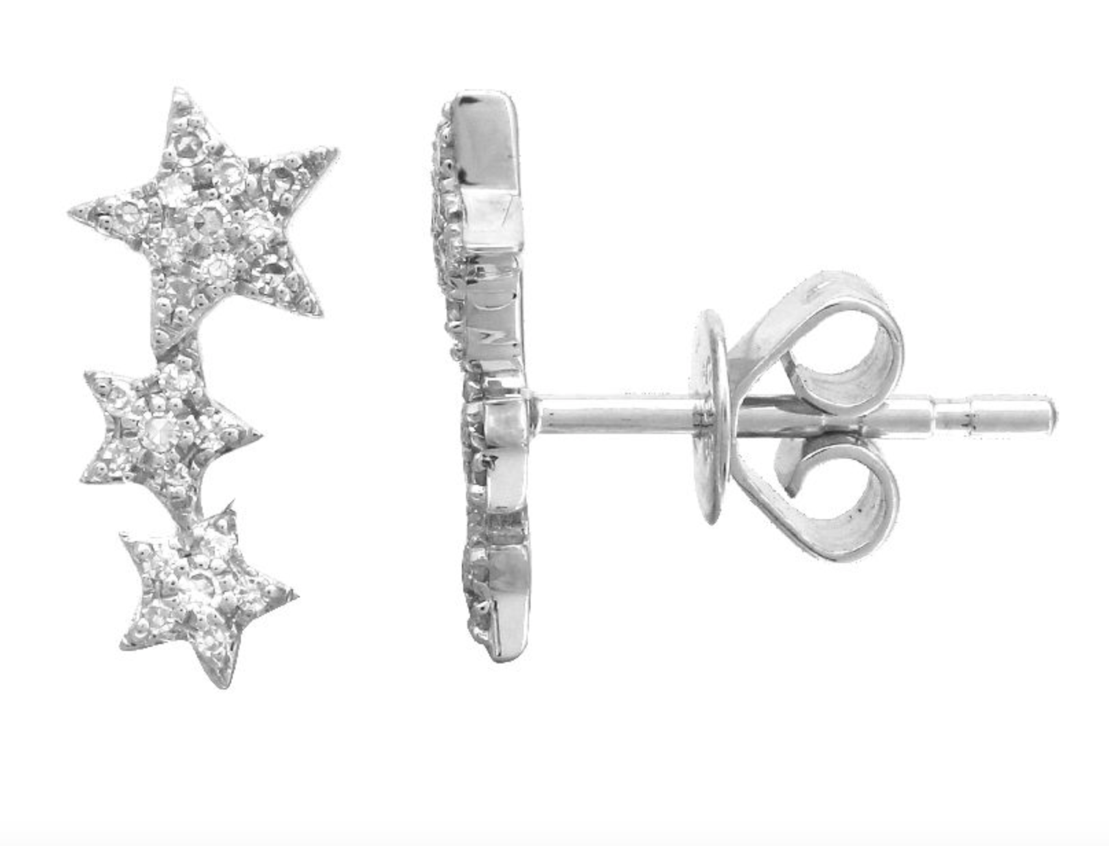 ARETE TRES ESTRELLAS BRILLANTES ORO BLANCO 14K
