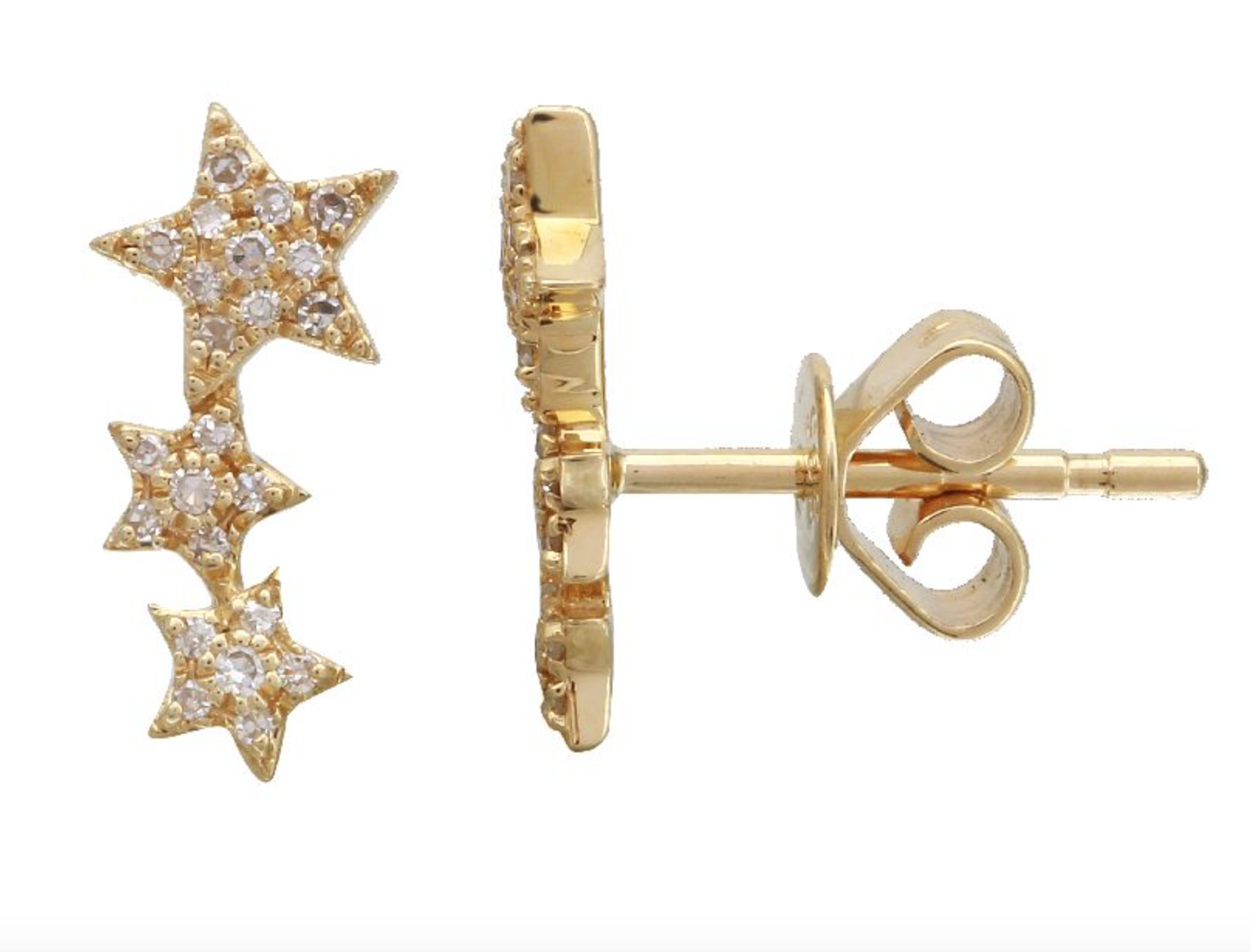 ARETE TRES ESTRELLAS BRILLANTES ORO AMARILLO 14K