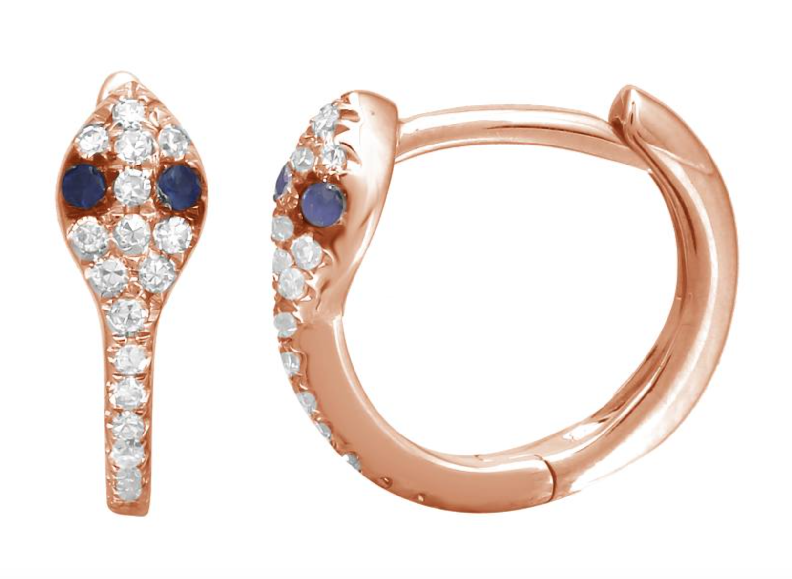 ARRACADA VÍBORA BRILLANTES/ZAFIROS ORO ROSA 14K 11MM