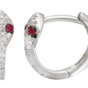 ARRACADA VÍBORA BRILLANTES/RUBIES ORO BLANCO 14K 11MM