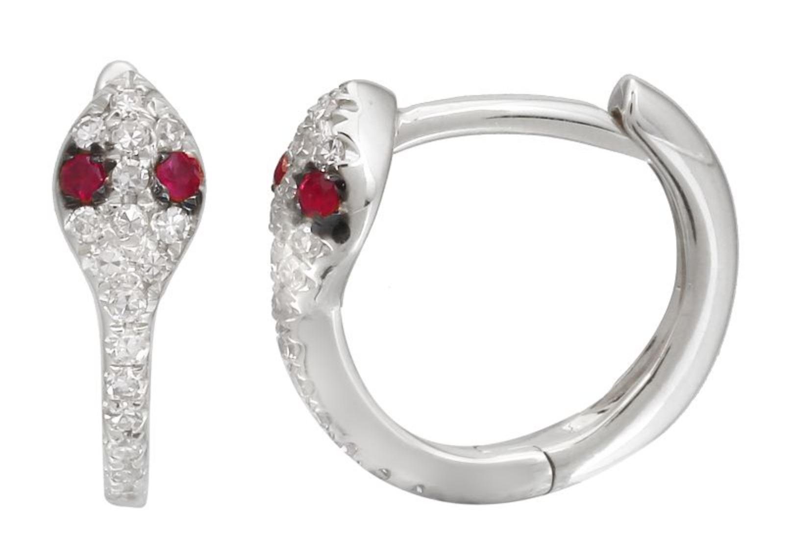 ARRACADA VÍBORA BRILLANTES/RUBIES ORO BLANCO 14K 11MM